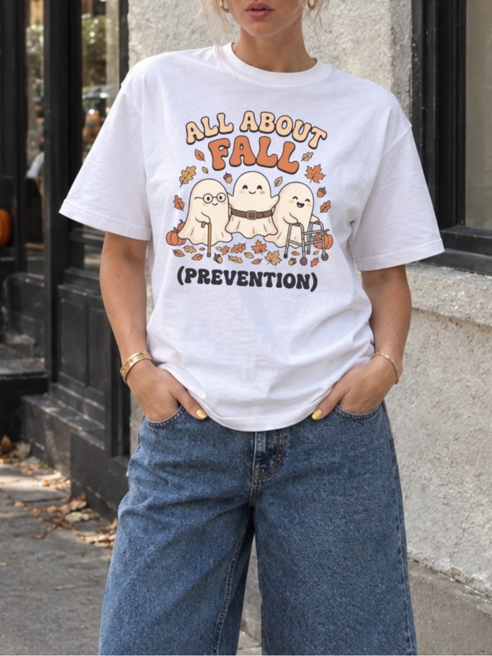 Ghost Halloween Tee All About Fall Prevention Graphic Unisex T-Shirt